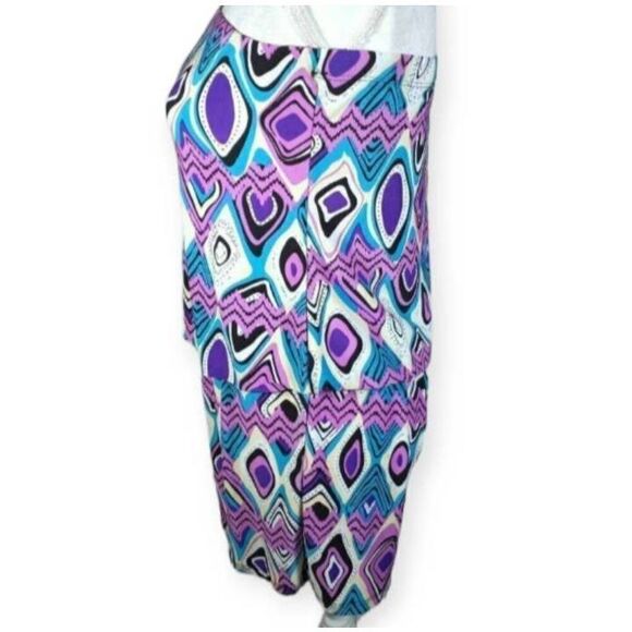 AZULES PURPLE, BLUE, WHITE, & BLACK STRAPLESS ROMPER SZ.L EUC. - Picture 3 of 8